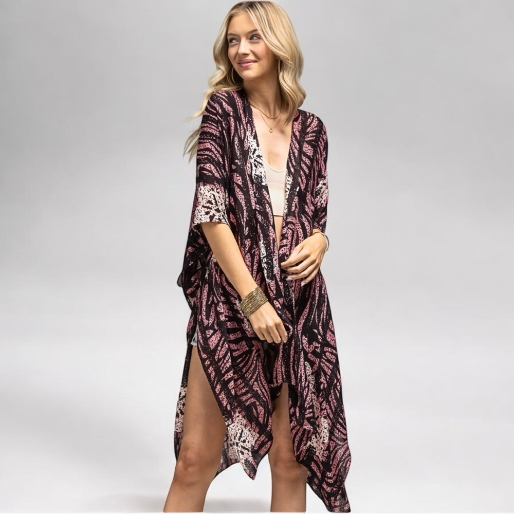 Black Pink Zebra Kimono Wrap OSFM